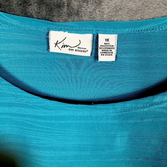 Kim Rogers Women’s Size 1 X Large Turquoise Short Sleeve Top Shirt Blouse - Picture 2 of 7